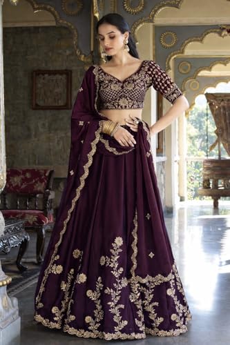 Image of piludi Women's Embroidered Lehenga Choli with Dupatta | Heavy Floral Zari Work Semi-Stitched Lehenga Set
