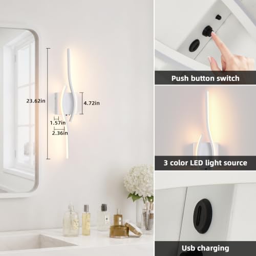 Image of Battery Operated Wall Sconces Set of Two, White 23.6 inch 3 Color LED dimmable Wireless Wall Sconce with Remote Control, USB Rechargeable Wall Lights for Living Room Bedroom Hallway Background