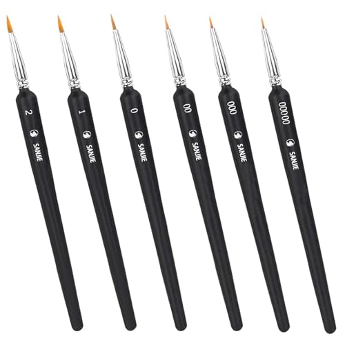 6 Pcs Detail Paint Brush Set Fine Miniature Artist Painting Brushes Fine Tip Professional for Acrylic Watercolor Oil Painting Nail Art Model Drawing Craft (0 00 000 00000 1 2)