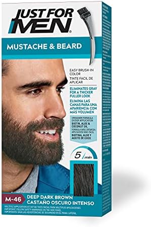 Just For Men Mustache & Beard, Beard Dye for Men with Brush Included for Easy Application, With Biotin Aloe and Coconut Oil for Healthy Facial Hair - Deep Dark Brown, M-46, Pack of 1