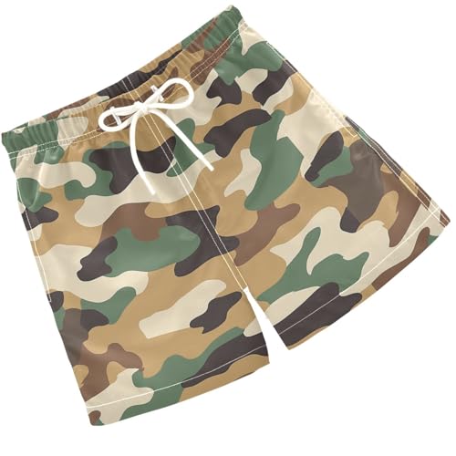 Pigsaly Boys' Swim Board Shorts Army Camouflage Brown Green Camo Print Boy's Swim Trunks Kids Swimwear 5T