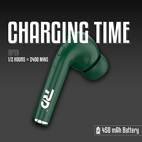 Image of RD TWS-140 Earbuds, 10mm Drivers, 40H Playtime, Upto 80ms Low Latency Gaming Earbuds, ENC Noise Cancellation, Truly Wireless TWS Bluetooth 5.1, IPX4, Voice Assistance | 6 Months Warranty, Dark Green