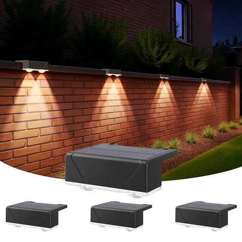 Lankey Sound Solarlampen für Außen, IP67 Wasserdichte Solar Wandleuchte Aussen, Solarleuchte mit 3 Lichtmodi, für Garten, Terrasse, Zaun, Treppen, Haustür, Weg (4 Stück)