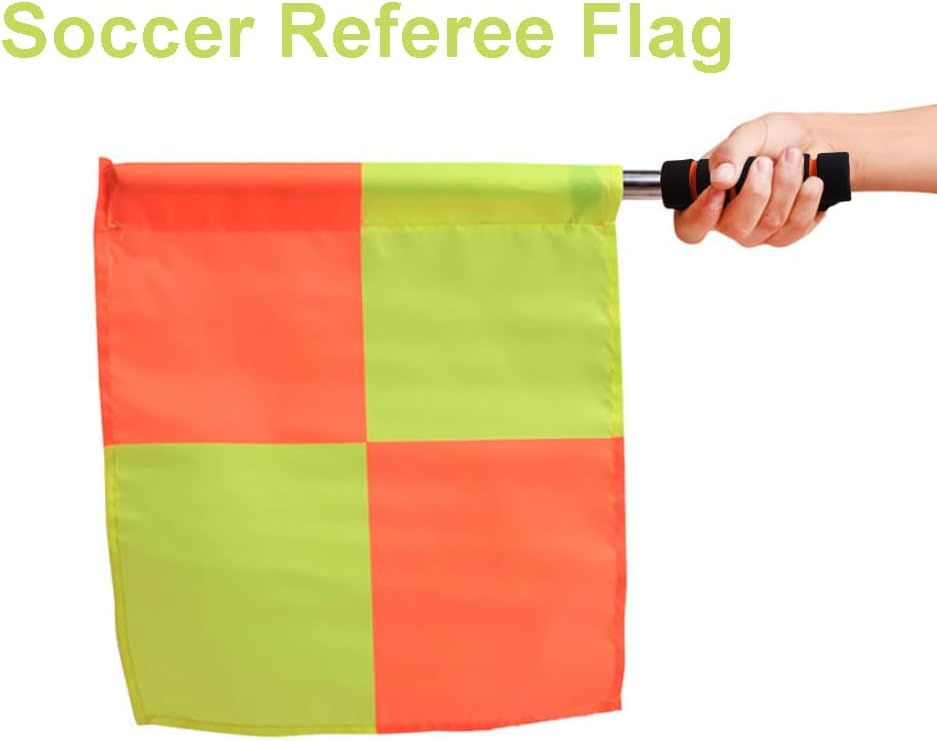 Soccer Referee Flag Set,Match Football Linesman Flags,Red Yellow Cards with Notebook and Pencil,Coach Referee Stainless Steel Whistles with Lanyard for Sports, Soccer, Football, Basketball