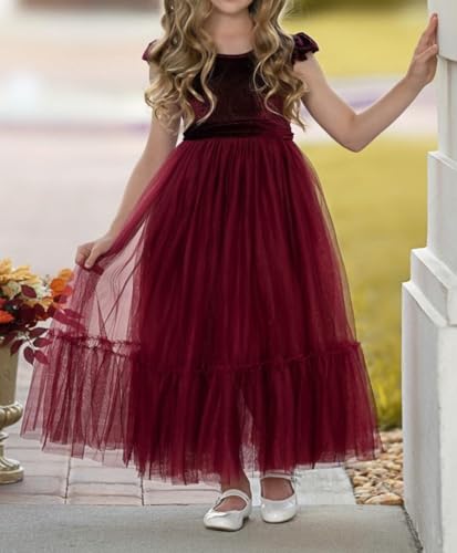 Tulle and Velvet Flower Girls Dress for Wedding First Communion Dress Princess Gown Birthday Party Dress PY1632