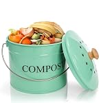 AVLA Kitchen Compost Bin, 1 Gallon Countertop Food Waste Container, Odorless Composter Bucket with Lid and Charcoal Filter, Indoor Metal Composting Pail, Mint Green