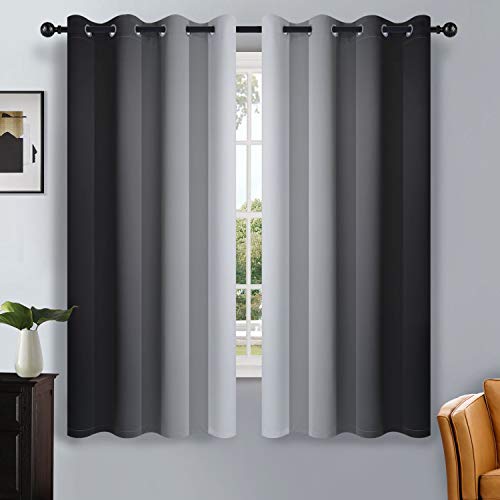 Image of SimpleHome Ombre Black to Grey White Curtains for Living Room 52Wx63L | Room Darkening Curtains for Bedroom,Gradient Light Blocking Curtain,Thermal Insulated Grommet Window Drapes,2 Panels,63 Inch