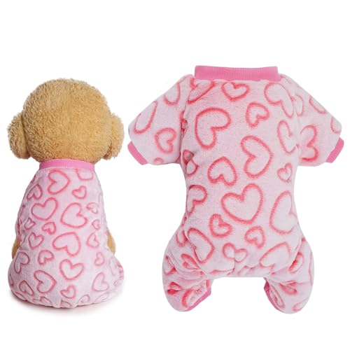 Hundebody für Winter, Plüsch Hundepyjama, Wintermantel Hund, Herz Schlafanzug Hund, Pullover Hunde, Hundebekleidung Zubehör, Kostüm für Klein Mittlere Hunde Katzen Valentinstag Weihnachten (XL)