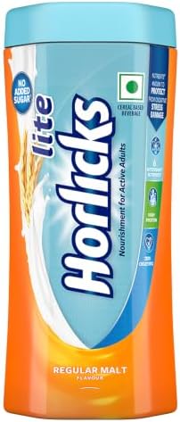 Horlicks Lite 450g, Energy for Active Adults | High Protein, No Added Sugar, 24 Vital Nutrients | Malt Flavour