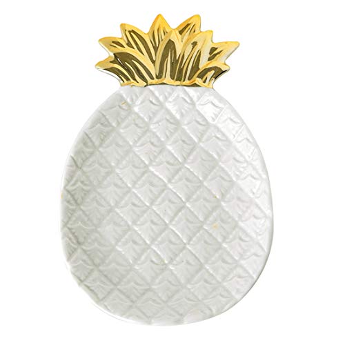 HEKEUOR Pineapple Dish Pineapple Jewelry Dish Ceramic Plate Jewelry Tray Jewelry Holder (White)