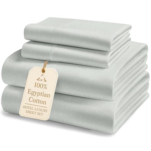 Image of LANE LINEN Soft Sheets King Size 100% Egyptian Cotton Sateen - Mineral | Luxury Sheets King Size - 4-Piece Set, For A Luxurious Night's Sleep, For A Silky Hotel-Style Bed, Luxe Sheen,