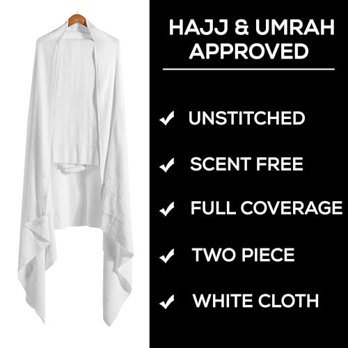 Sweet Needle Premium Terry-Webstoff Ihram für Männer für Hajj & Umrah - Unvernäht, weiches und saugfähiges Material | Leicht, bequem und reisetauglich | 100% Reine gekämmte Baumwolle Ihram-Handtücher