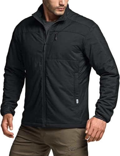 CQR Men's Lightweight Warm Insulated Jacket, Windproof Water Resistant Winter Active Coat for Hiking Work Outdoor Tactical, Frame Black, Large