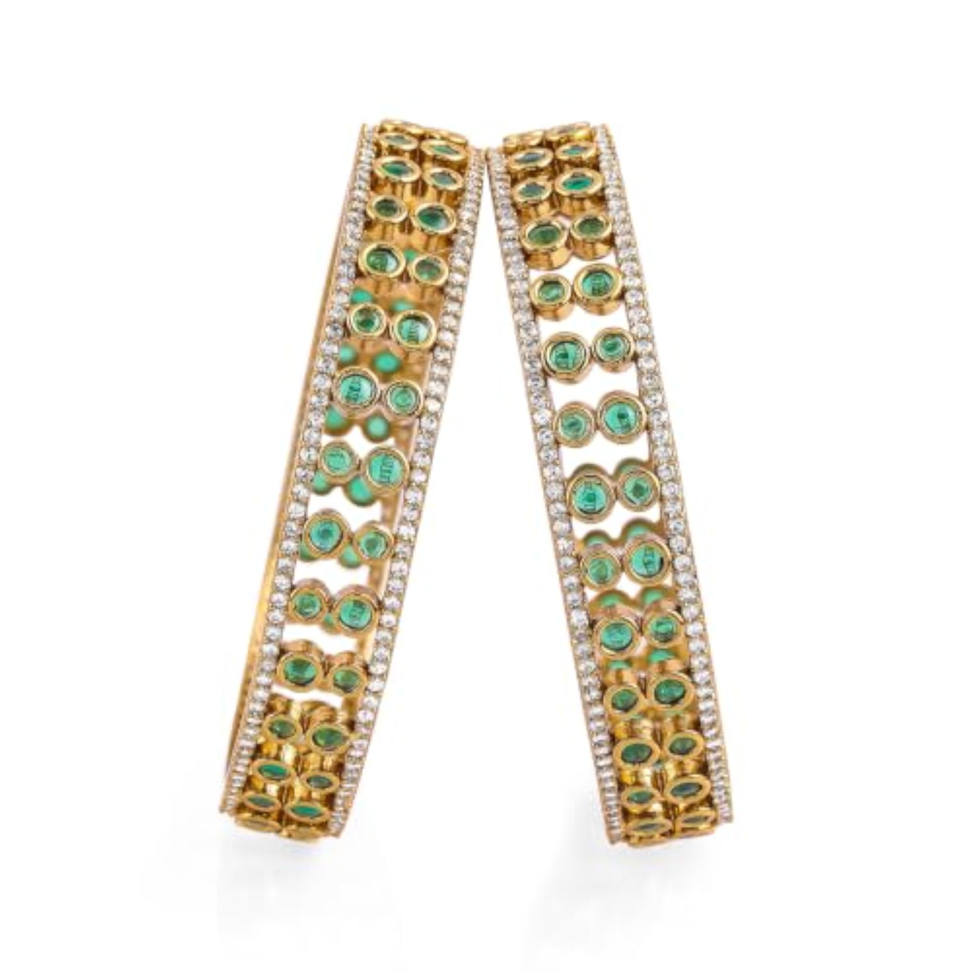 Gold Plated Emerald Green Zirconia Bridal Bangles Set