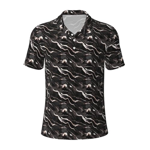 Polo respirant haut de gamme homme motif marbre noir et or rose