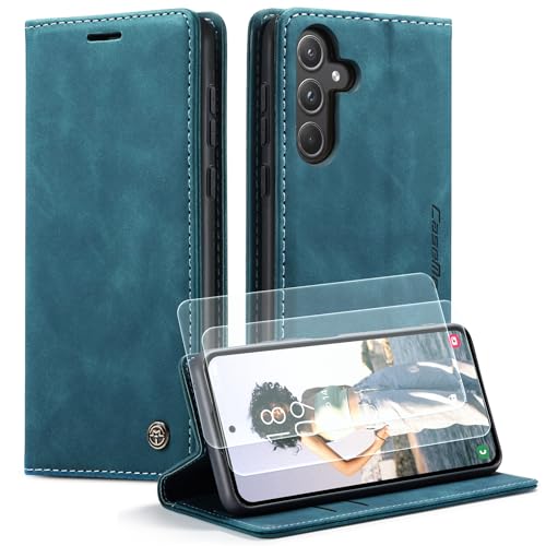 Yihaoyard Funda para Samsung Galaxy A55 5G Carcasa de Cuero Funda con Tapa Magnética Cartera Protector Flip Protección Case para Samsung Galaxy A55 2 Protector Pantalla (Azul Verde)