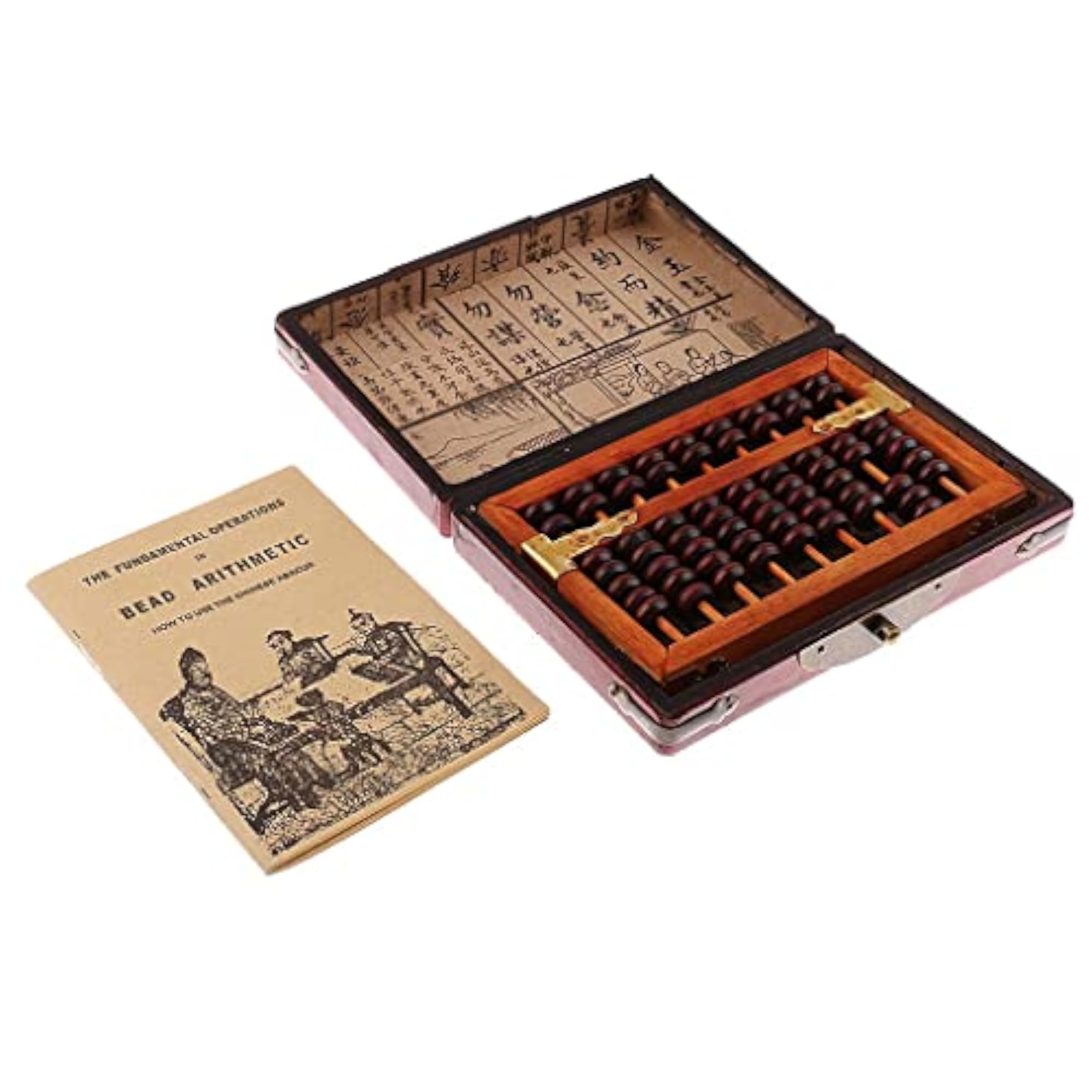 9 Rows Vintage Chinese Wooden Bead Arithmetic Abacus with Box