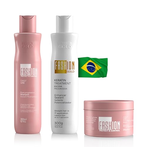 FASHION GOLD Keratin Hair Treatment Kit KERATIN + SHAMPOO + HAIR MASK Keratina para alisar el pelo SIN FORMOL Hair Relaxer Tratamiento para Cabello Seco y Maltratado B0T0X CAPILAR