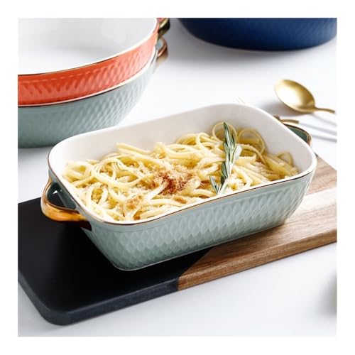 Cocotte rectangulaire de cuisson plat micro-ondes bleu et or