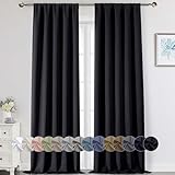 WelvetBLK Extra Long Black Blackout Curtains for Bedroom Living Room 120 Inches Long 2 Panels, Soft Solid Room Darkening Thermal Insulated Window Treatments, Rod Pocket Curtain, 50' Wx120 L