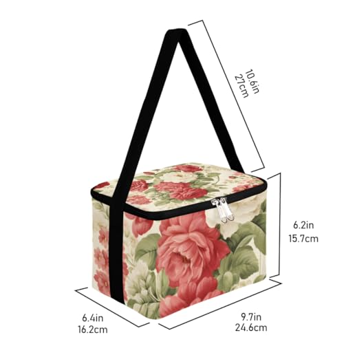 GzLeyigou Lunch Bags for Women Men 9 Cans,Roses Hot & Cold Food Delivery Bag Insulated Grocery Bag Insulated Lunch Box Blossom Flower Cooler Bag for Office Work Picnic Beach