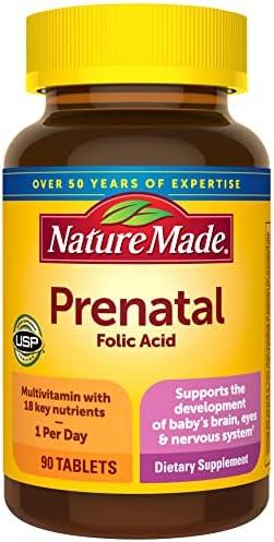 Nature Made Prenatal Multivitamin with Folic Acid, Prenatal Vitamin and Mineral Supplement for Daily Nutritional Support, 90 Tablets, 90 Day Supply