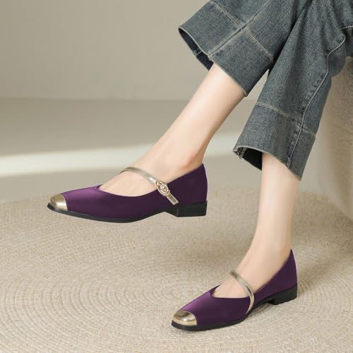 Women Retro Metal Cap Toe Mary Jane Flats Strap Buckle Low Chunky Heel Pumps Party School Uniform Shoes Size 4-16 US2