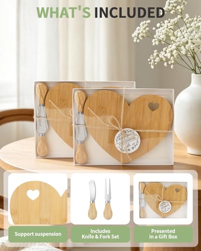 Set tabla de cortar corazón en bambú con cuchillo y tenedor miniatura 3