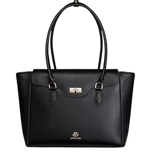 LOVEVOOK Bolsa para laptop para mujeres, bolsa de trabajo de cuero suave, bolso de hombro tipo tote de oficina, cartera profesional con diseño de solapa