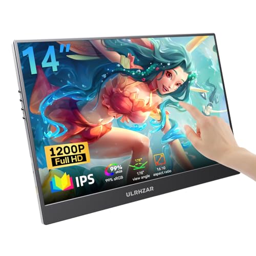Ulrhzar Touch Screen Monitor 14inch FHD 920X1200P 60hz mini-HDMI USB-C external Computer Portable Monitors for Laptop Xbox PS4/5, with Speakers