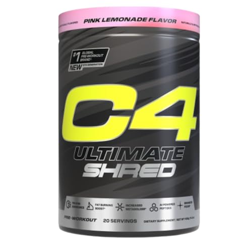 Cellucor C4 Ultimate Shred Pre Workout Powder, Metabolism Supplement with Cayenne Extract+300mg Caffeine+TeaCrine+Dynamine - Pink Lemonade, 20 Servings