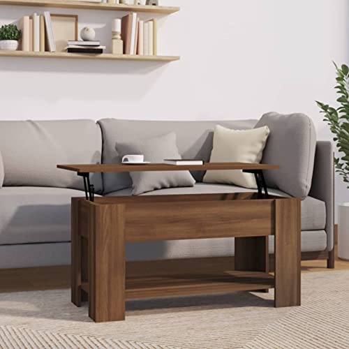 Tidyard Mesa de Centro Elevable Mesa Auxiliar Mesa de Café Versátil con Almacenaje Mesita de Salón Contrachapada Marrón Roble 101x49x52 cm