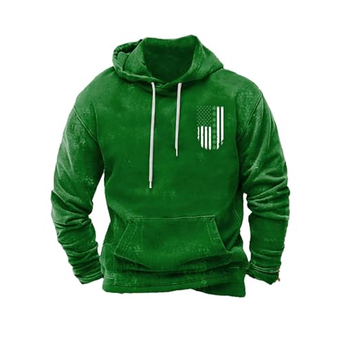 St Patricks Day Hoodies for Mens Heart Clover Graphic Pullover Irish American Flag Shamrock Sweatshirt Casual Shirt