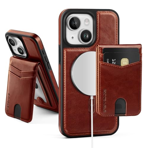 SkyEagle Compatible Magsafe 2 in 1 Detachable iPhone 14 Plus Wallet Case with Card Holder for Women Men,Magnetic PU Leather RFID Blocking Flip Kickstand Credit Slots for Apple 14 Plus,Brown
