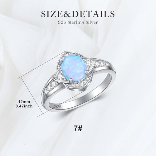 Blue Opal Rings for Women,Opal Promise Engagement Ring for Women, Silver Women Opal Rings,Blue Opal Engagement Promise Bride Bridal Ring for Women Size 5-9-14