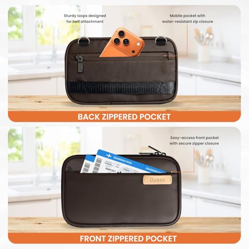 Image of Passport Holder with Detachable Shoulder Strap | Compact Pouch with Zip Around Closure | Travel Organizer Bag for Documents, Credit Debit Card Slots, Boarding Pass, Mobile & Cash (Brown)