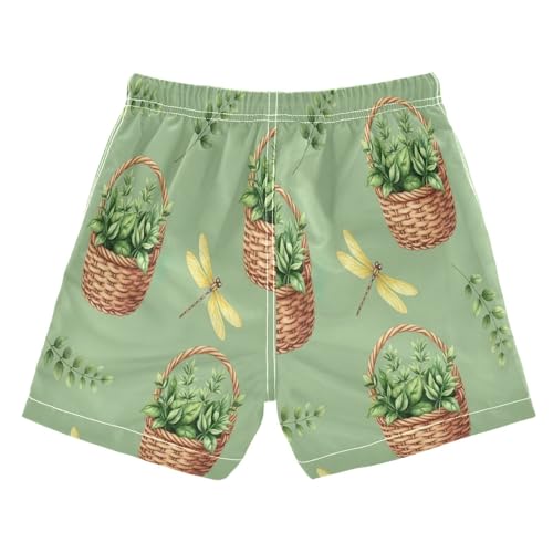 Swimming Clothes for Boys, Anti Chafe Swim Trunks for Boys 2 T, Watercolor Green Plants2
