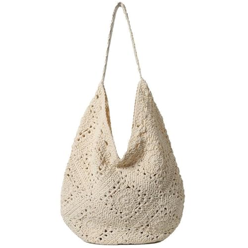 Beach Crochet Bag for Women, Aesthetic Hobo Mesh Woven Tote Simple