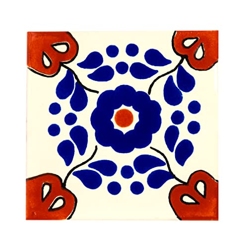 Mexican Talavera Tile Spanish Mediterranean Art Colorful 6"X6" Ceramic Hand Painted Mosaic For Bathroom, Wall, Mirror, Kitchen Rustic Decor Pottery (10) #TOP4