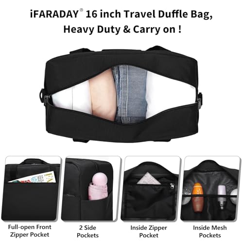 iFARADAY Carry on Duffle Bag for Travel - 16x7x12.5 Airline Approved Personal Item Travel Bag with Shoulder Strap for Men and Women (Black) image 7