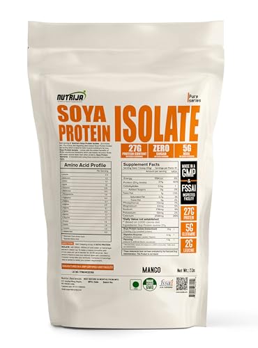 Image of NutriJa Soya Protein Isolate 90% with Added Digestive Enzymes for Optimal Absorption | Vegan Plant Based Protein Powder | Non-GMO 28 Serving (2 LBS, Mango)