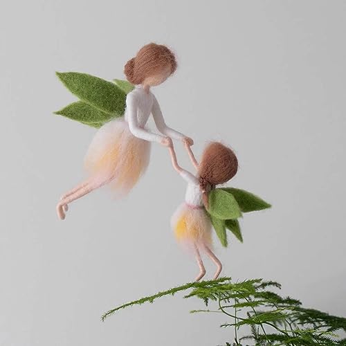 Image of Green Wing Fairy Needle Felting Kit Mom 6INCH Kid 4INCH Friendly Instruction DIY Craft Kit for Beginners
