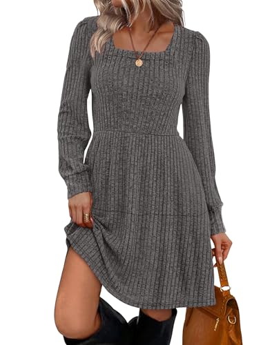 Image of Sampeel Womens Square Neck Long Sleeve Fall Dresses Casual Babydoll Sweater Dress