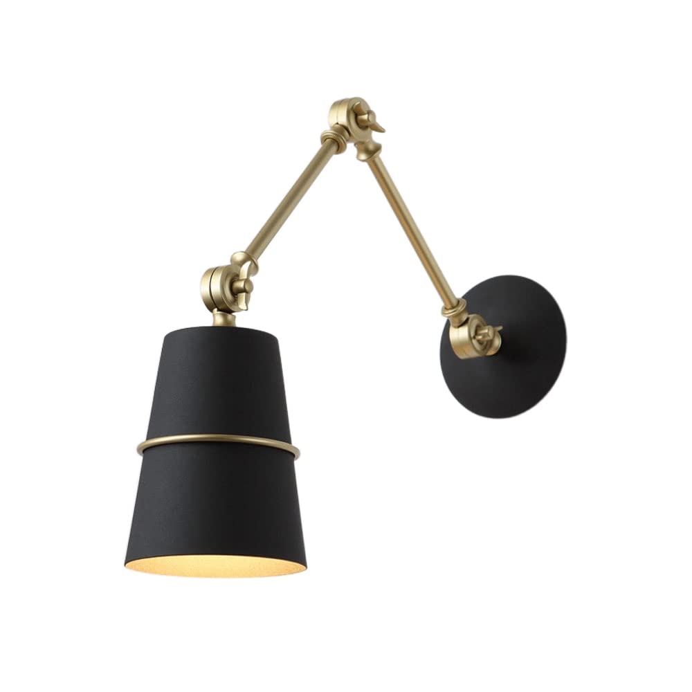HUAYUSEDF Modern Adjustable Swing Arm Wall Lamp, 1-Light Black d Bedside Sconce, Nordic Style Mount Light Fixture for Bedroom, Hallway, Living Room - Set of 1 (White)(Black)