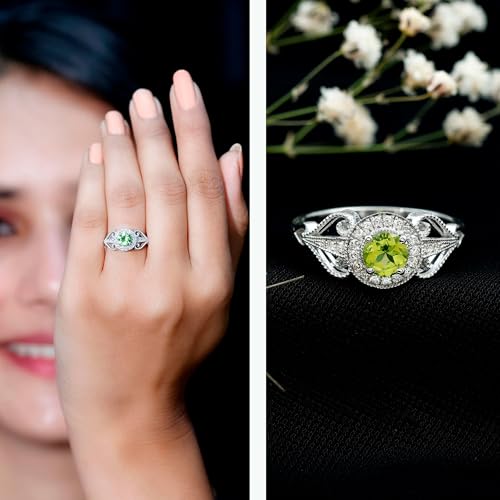 Certified Peridot Art Deco Engagement Ring, AAA Quality, Real Peridot Diamond Halo Ring (Gift for Women)2