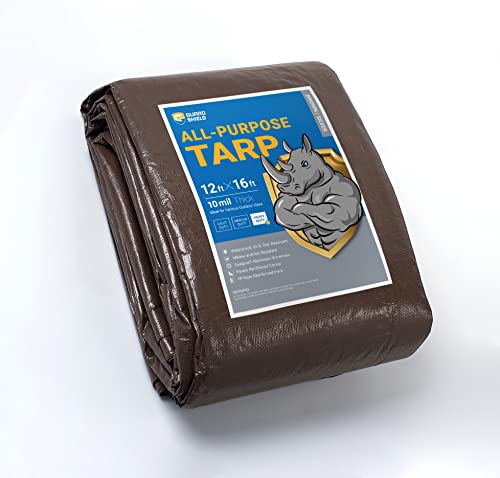 Guard Shield Tarps Heavy Duty Waterproof 12X16 Feet Brown/Bright Silver Poly Tarp Cover Outdoor Thick Uv Resistant Tarpaulin With Grommets 10Mil #TOP3