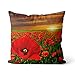 Kissen Horizon rote Mohnblumen BlumenKissen Druck Flachs Kissen Bankkissen Luxus Kunstwerk 50x50cm