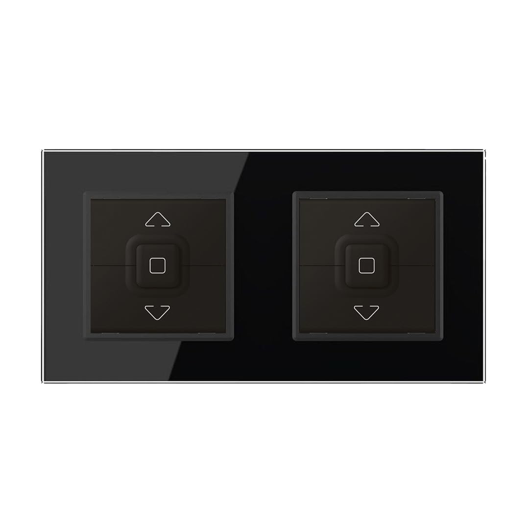LIVOLO Wipp zweifacher Rollladenschalter 3-Tastenbedienung IP41 IK04 für Unterputz Einbau doppelter Tasterschalter Schwarz im Glasrahamen Rollladen Markiese Jalousieschalter Wippschalter LEG-079126L