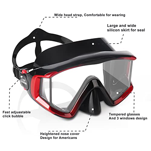 Image of Adult Pano 3 Scuba Diving Mask, Tempered Glass Snorkel Mask Anti-Fog Swim Mask No Leakage Swim Goggles with Nose Cover Snorkeling Gear for Snorkeling, Freediving, Swimming