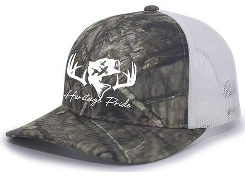 Image of Heritage Pride Deer Hunting Fishing Duck Hunt Mens Embroidered Mesh Back Trucker Hat